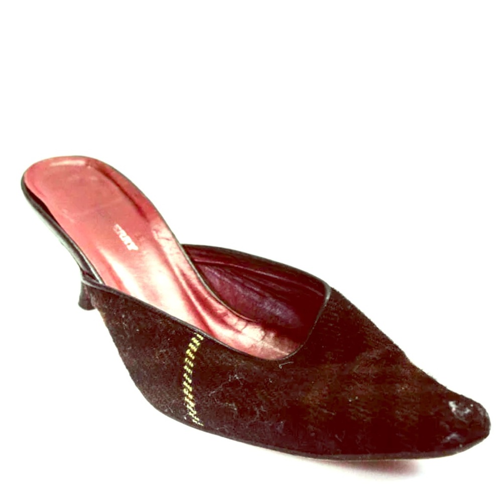 BURBERRY SQUARE TOE MULES WOOL PLAID SIZE 36.5